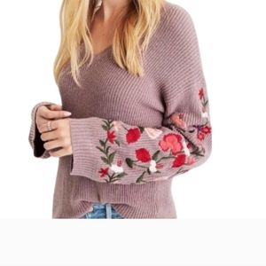 American Eagle floral embroidered oversize sweater rose colored